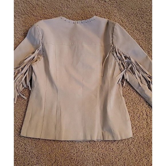 Native American Women's Western Real Leather Jacket With Fringe Hand Made Work - Picture 8 of 16